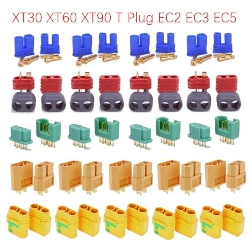 10Pairs XT30 XT60 XT90 T Plug EC2 EC3 EC5 Battery Connector Set Male Female Gold Plated Banana Plug Amass Connectors for RC Part