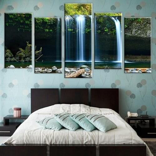 Wall Art Home Decor Canvas Remote Mountains Waterfall Painting Print Poster Modern Living Room Modular Pictures Frame Artwork