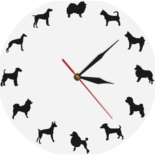 Nursery Kid Room Puppy Pets Wall Decor Clock Watch Vet Clinic Dog Clock Different Dog Breeds Minimalist Design Modern Wall Clock