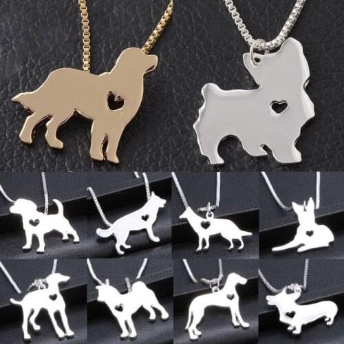 Boho Cute Hollow Heart Dog Head Puppy Pendant Long Chain Necklace Jewelry Men Women Statement Animal Dog Alloy Chain