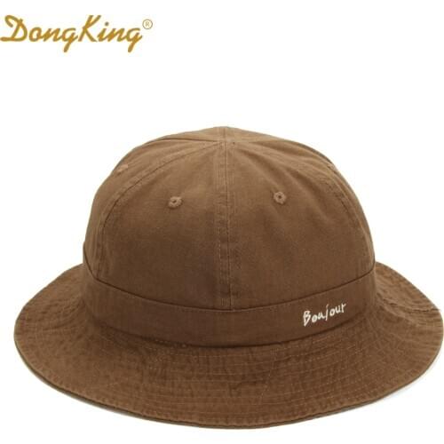 DongKing New Fashion Bucket Hat Cotton Dome Bucket Caps Women Lady Sun Hat Campaniform Hat Outdoor Panama Cap Solid Unisex