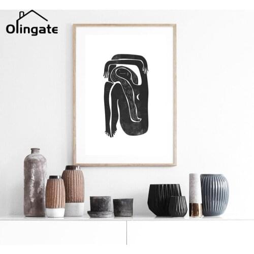 Mid Century Moon Posters Minimalist Female Portrait Painting Black and White Art Print Canvas Picture of One Piece Decor