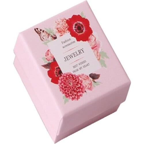 1Pc 5Sizs Pink Printting Jewelry Gift Box Bracelets Earring Ring Necklace Jewelry Box Small Fresh Necklace Earrings Set Display