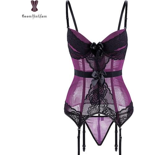 Sexy Lingerie Women Underwear Fish Boned Waist Trainer Transparent Sleepwear Corset Shoulder Strape Lingeries Purple Blue Black