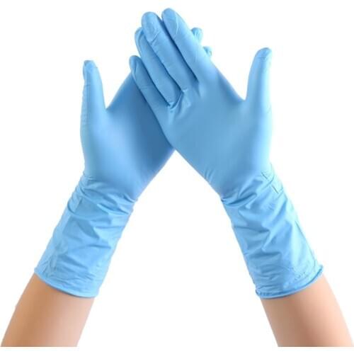 Long Sleeve Blue Disposable Rubber Gloves Household Cleaning Catering Food 12inch Nitrile Gloves Thick and Durable Gloves