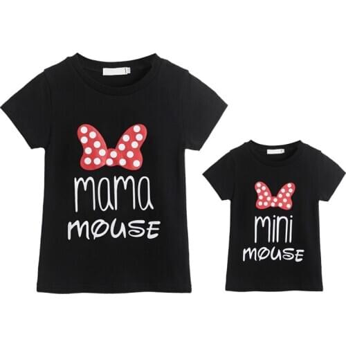 Mommy and Me Family Matching Clothes Mother and Daughter Family Look Girls Women Mama Mini Mouse Black Cotton Summer T-shirt