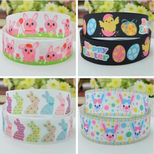 SUPWRF 16 22mm 1" 1.5" 50 75mm Easter bunny egg Printed grosgrain ribbon hair bow DIY hair accessories decoration 50 Yards B0929