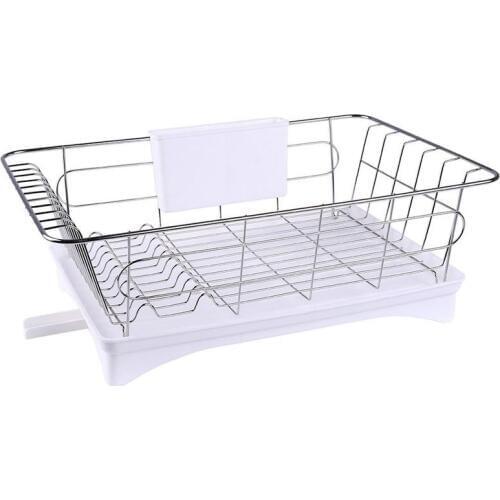 Stainless Steel Dish Drainer Drying Rack With 3-Piece Set Removable Rust Proof Utensil Holde For Kitchen Counter Storage Rack