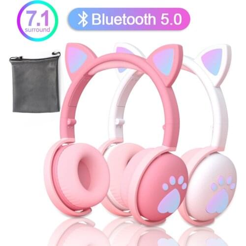 LED light Cat Paw Bluetooth Headset HIFI Stereo Bass With Microhpone Cute Cat Ears Kids Headphones Wireless earphones Girls Gift