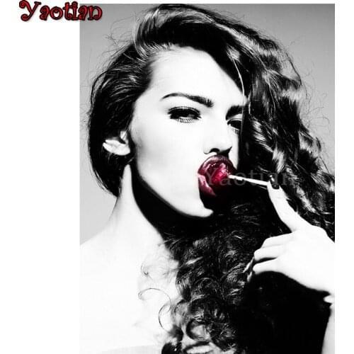 Yaotian 5D DIY Diamond Painting Full Drill Square Rhinestone Kit Diamond Embroidery Woman Sexy Red Lips Home Decoration