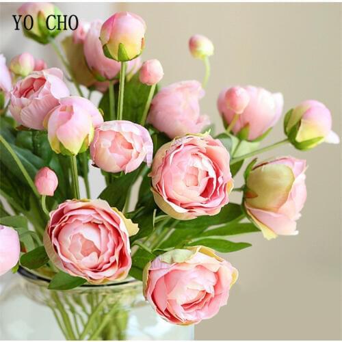 YO CHO Artificial Flower Bridesmaid White Peony Flower Declicate Tea Rose Party Supplies Christmas Day Decor Silk Bridal Flowers