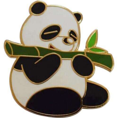 Panda eating bamboos pin cute animal badge China national treasure gifts funny accessory