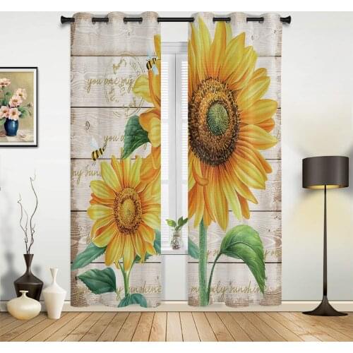 Farm Flower Sunflower Bee Window Curtains Home Decor Bedroom Window Treatments Valance Curtains for Living Room