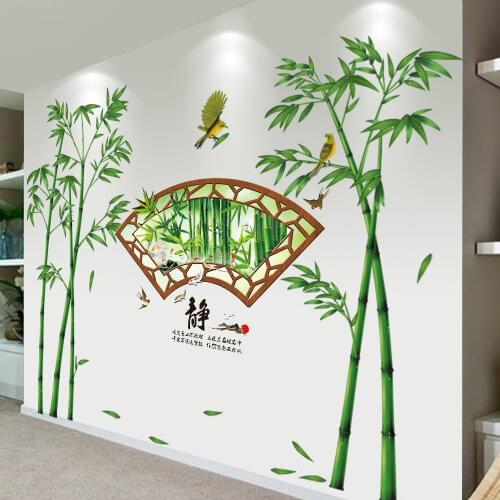 Green Bamboo Forest Wall Stickers DIY Chinese Mural Decals for Living Room Bedroom Kitchen Nursery Home Decoration Accessories