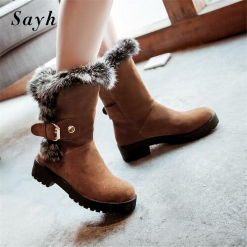 Women Ankle Boots Thick Sole Snow Boots Faux Fur Lining Women Round Toe Winter Warm Platform Short Botas Outdoor Shoes