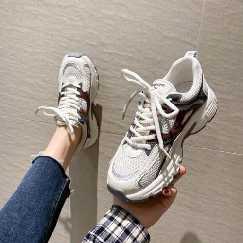 2021 spring and summer new soft leather increased Korean version versatile thick soled running shoes for women