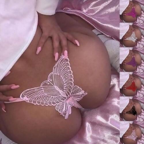 Women Sexy Lace String Panties Black Butterfly Hollow Bow Cute Thongs Lady Seamless Crotch Briefs Fashion Underwear Lingerie