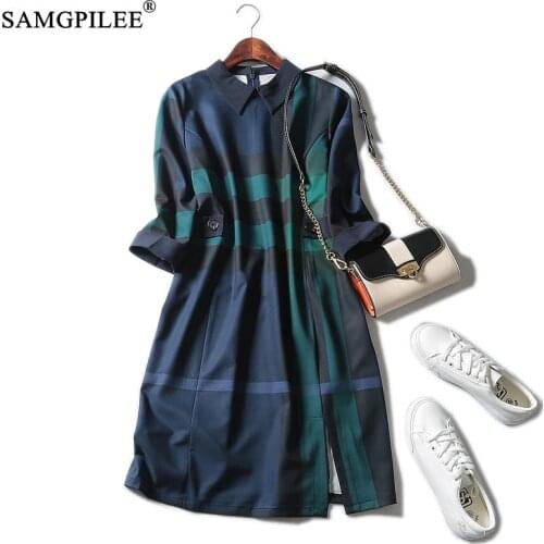England Style Summer Clothes For Women 2021 A-line Plaid Three Quarter Sleeve Button Peter Pan Collar Women Summer Sundress 4XL