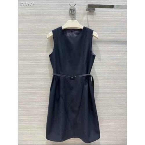 2021 Autumn Runway New Dress O-Neck Sexy Sleeveless Retro Solid Belt Slim Mini Dress WomenS Clothing High Quality