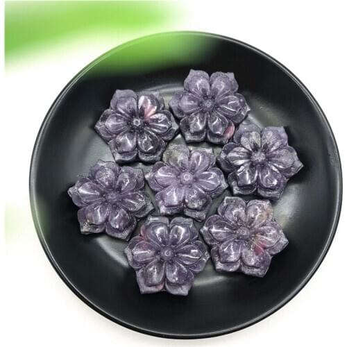 1PC Natural Lepidolite Bauhinia Shaped Crystal Flower Stones Hand Carved Crystal Healing Decor Natural Stones and Minerals