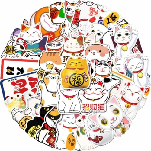 10/30/50PCS Cartoon Cute Creative Lucky Cat Sticker Graffiti Notebook DIY Hand Account Decoration Sticker Toy Wholesale