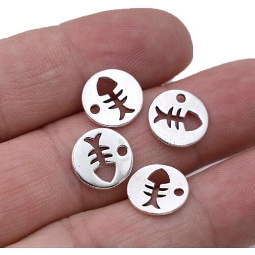 10Pcs Antique Silver Plated Round Fish Charms Pendants for Jewelry Making Bracelet Earrings Necklace DIY Accessories Craft