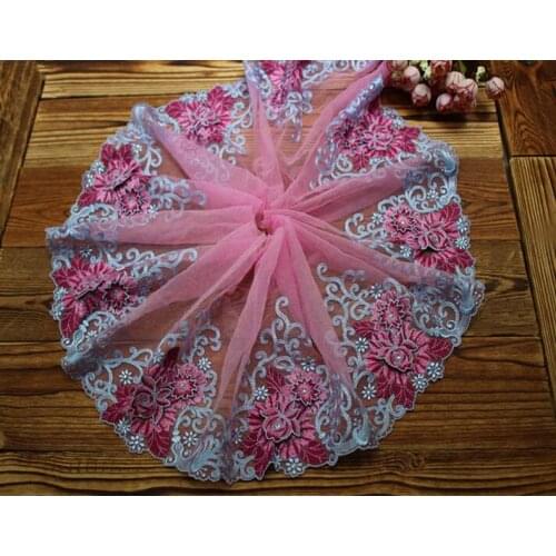 2 Meters Double Layers DIY Handmade Lace Fabric Rhinestone Embroidery Lace Trim Textile Clothes Sewing Accessories 17.5CM Width