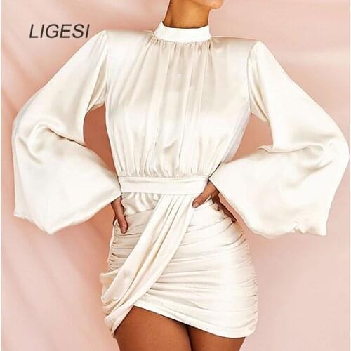 2020 Women Sexy Lace Off Shoulder Lantern Sleeve Dresses Female Elegant Holiday Mini Dress White Black