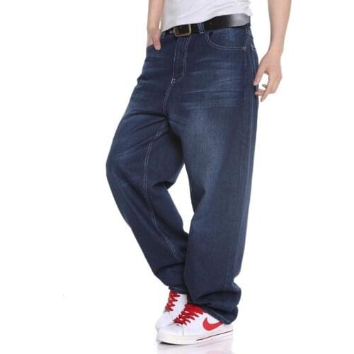2021 Mens Fashion Wide Leg Pants Baggy Denim Trousers Classic Cargo Pocket Jeans Blue Daddy Casual Pants Size 30-46