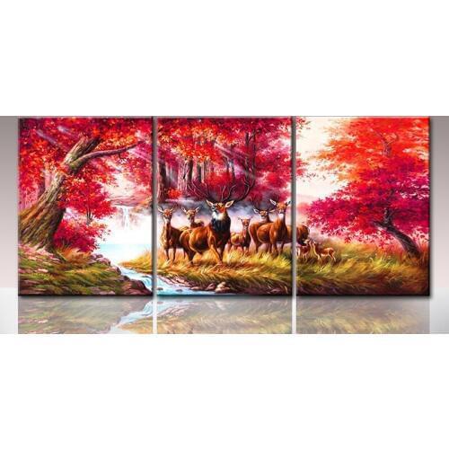 3 pcs,5d diy diamond painting Cross Stitch deer,red tree,Full diamond embroidery Mosaic pattern Needlework,triptych wall,sticker