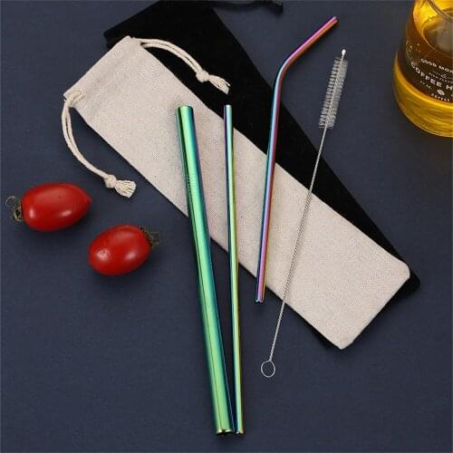 304 Stainless Steel Drinking Straw Set Reusable Metal Drinking Straws with Cleaning Brush Bar Party Accessory