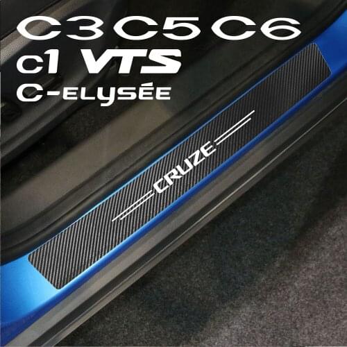 4pcs Car Tuning Sticker Door Carbon Leather Fiber Sill Plate For Citroen C1 C2 C3 C4 CACTUS Picasso C4l C5 C6 C8 C-ELYSEE VTS