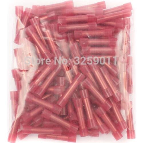 500PCS Long Full Insulating Middle Joint See-Through Nylon Insulated Butt Connector Solderless Wire Terminal 22-16 AWG Gauge Red