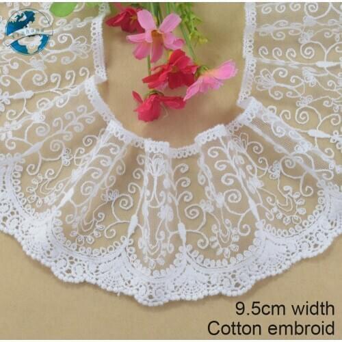 9.5cm White Cotton Lace Embroidery French Lace Ribbon Fabric Guipure Diy Trims Warp Knitting Sewing Accessories Doll dress#4204