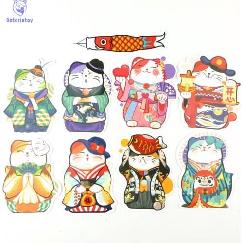 9pcs/1lot Japanese money cat with luck Funny Sticker Decal For Car Laptop Bicycle Motorcycle Notebook Waterproof Stickers