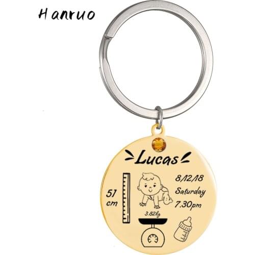 Baby keychain key chain custom name height weight date keychains stainless steel Keyring gold jewelry birthday gift mom dad gift