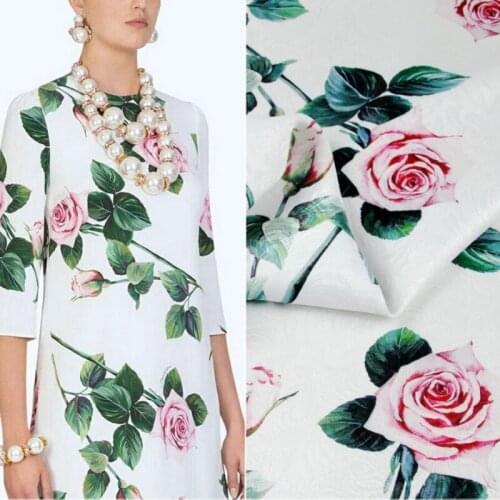 50x145cm brand rose jacquard polyester fashion ladies clothing printed children fabric cloth for dress per meter sewing