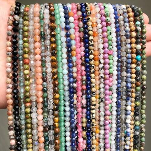 Faceted Natural Stone Bead 2/3/4mm Emeralds Agates Crystal Gems Loose Beads for Jewelry Making Tiny Beadwork DIY Bracelet 15