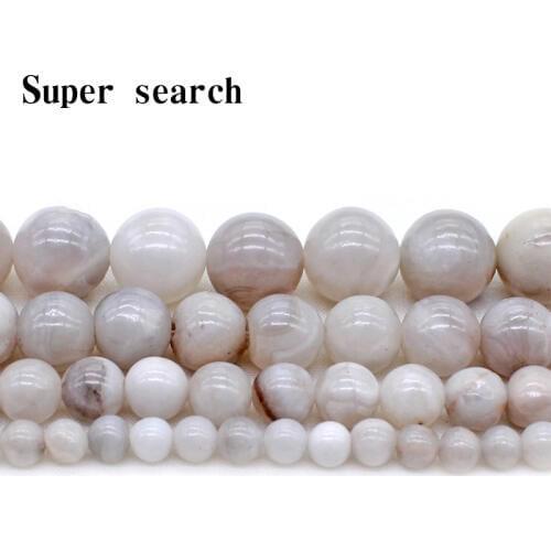 Natural Stone White Crazy Agates Round Loose Beads 4 6 8 10 MM Pick Size for Jewelry Making Bracelet Necklace Bead matching
