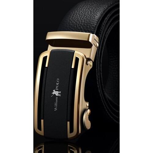 WilliamPolo Mens designer belt leather automatic buckle cowhide belt business gift belt 18250-53p