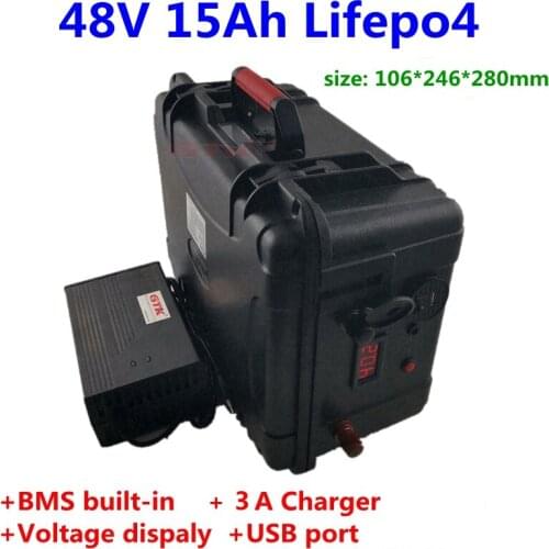 GTK 48V 15Ah 12Ah LiFepo4 lithium battery pack with BMS 16S for ebike scooter power wheelchair power tools+3A charger