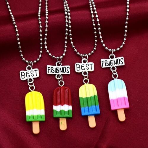 Simulation Ice Cream Pendant Necklace Children Best Friend BFF 2 Friendship Necklace Jewelry Gifts For Kids 2PCS/Set