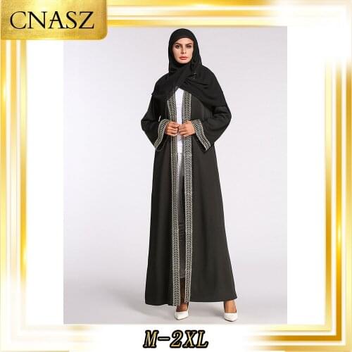 Kaftan Marocain Abaya Robe European And American Solid Color Autumn And Winter Cardigan Long Coat Musulmane Femme Dress