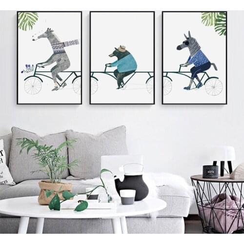 Horse Donkey Bear Riding Bicycle Living Room Decoration Canvas Painting Animal Cycling Modern Hanging Painting Wall Art Canvas