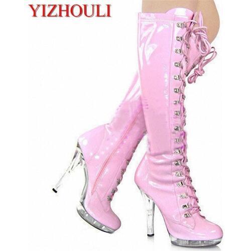 Classics sexy round toe lace-up black PU platform boots sexy clubbing 13cm high-heeled shoes 5 inch lady fashion high heel boots