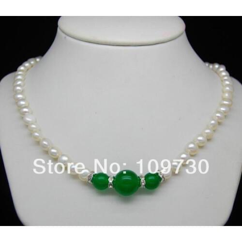Love women Fashion Jewelry 7-8mm White Natural Freshwater Pearls Cultured Pearl Necklaces Earrings set 925s earrings