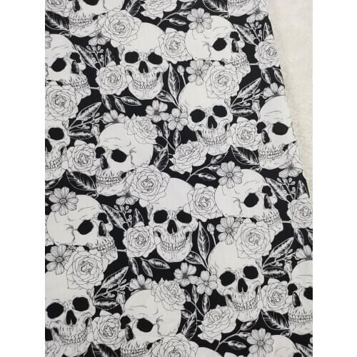 Darkly Skull Black White Punk Rose flower Cotton Fabric Loving Patchwork Textile Tissue Home Clothing Home Decoration viaPhil