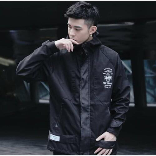 CROXX Techwear Mens Letter Graphic Military Field Hoodie Jacket Hip Hop Punk Fashion