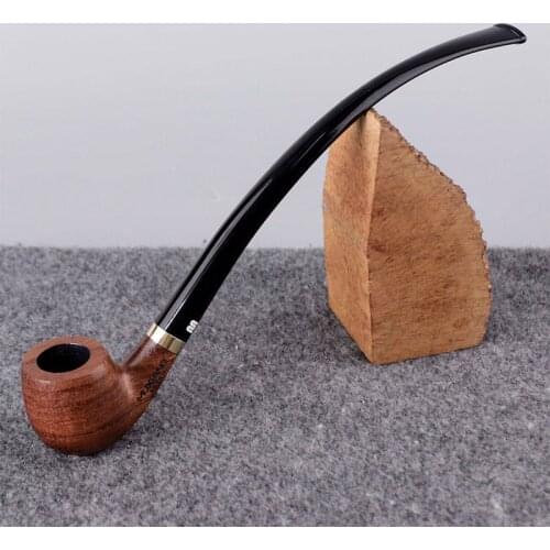 MUXIANG 10 Tools Kit Long Bender Stem Rosewood Tobacco Pipe Metal Ring Decor 3mm Filter Reading Smoking Pipe Cleaner and Rack