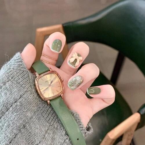 Fake Nails Short Green Nail Stickers Finished Nail Stickers 24 Pcs Nail Stickers With Glue Comfortable And Durable Nail Art